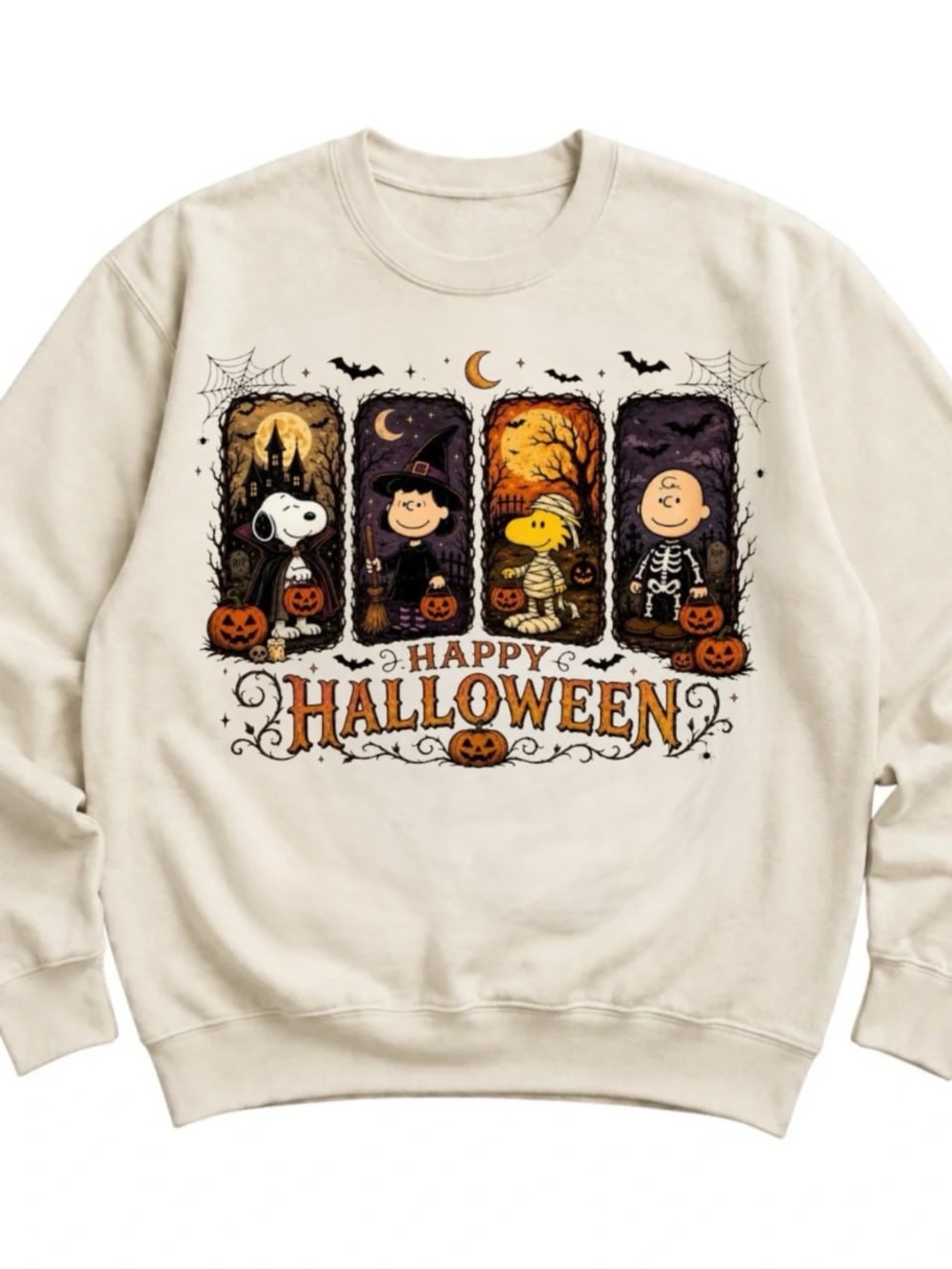 Cream Halloween Sweatshirt with Peanuts Characters